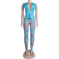 Women 2 Pieces Set Low-Neck Solid Lace Up Corset Top+Stripe Swirl Print Pants Elastic Skinny Sporty Street Outfits