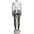 Women 2 Pieces Set Low-Neck Solid Lace Up Corset Top+Stripe Swirl Print Pants Elastic Skinny Sporty Street Outfits