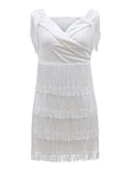 New Winter Women Solid Slash Neck Sleeveless Dress Empire Tassel Sheath Mini Dress Sexy Night Club Wear Bandage Dresses LZR3399