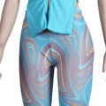 Women 2 Pieces Set Low-Neck Solid Lace Up Corset Top+Stripe Swirl Print Pants Elastic Skinny Sporty Street Outfits