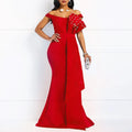 Winter Women Slash Neck Short Sleeve Pearl Dress Sexy Office Lady Africa Evening Night Club Party Long Maxi Dresses GL05143