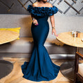 Winter Women Slash Neck Sleeveless Ruffles Empire Dress Sexy Evening Party Night Mermaid Maxi Long Bandage Dresses