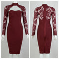 2026 Spring Autumn Women Bandage Dress Elegant White Sexy Long Sleeve Hollow Lace Bodycon Club Evening Party Vestidos