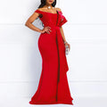 Winter Women Slash Neck Short Sleeve Pearl Dress Sexy Office Lady Africa Evening Night Club Party Long Maxi Dresses GL05143