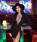 New Winter Women Black Beading Long Sleeve Rayon Bandage Sexy Hollow Out Mini Club Celebrity Runway Party Dress