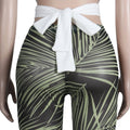 Women 2 Pieces Set Low-Neck Solid Lace Up Corset Top+Stripe Swirl Print Pants Elastic Skinny Sporty Street Outfits
