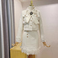 2026 Winter New Women Tweed Fringed 2 Two-Piece Set Sexy Long Sleeve Button Jacket + Short Skirt Set Vestidos Party Suit