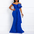 Winter Women Slash Neck Short Sleeve Pearl Dress Sexy Office Lady Africa Evening Night Club Party Long Maxi Dresses GL05143