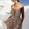 Sexy Backless Vintage Mesh Sequin Mini Summer Dress Women Club Beach Bodycon Party Dress Elegant Evening Prom Dresses Vestidos