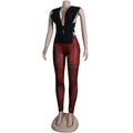 Women 2 Pieces Set Low-Neck Solid Lace Up Corset Top+Stripe Swirl Print Pants Elastic Skinny Sporty Street Outfits