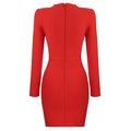 New Winter Women Black Beading Long Sleeve Rayon Bandage Sexy Hollow Out Mini Club Celebrity Runway Party Dress