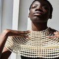 Fashion Pearl Shawl Tops Women 2026 O-neck Handmade Beading Shawl Top Ladies Party Female Elegant Shawl Tops