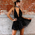 Sexy Backless Vintage Mesh Sequin Mini Summer Dress Women Club Beach Bodycon Party Dress Elegant Evening Prom Dresses Vestidos