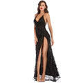 Gold Summer Split Apparel Sexy Women Dress Backless Vintage Dress Sequin Tassel Party Club Wear Maxi Floor Length Dress