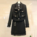 2026 Winter New Women Tweed Fringed 2 Two-Piece Set Sexy Long Sleeve Button Jacket + Short Skirt Set Vestidos Party Suit