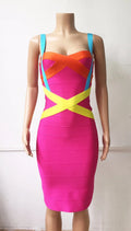New 2026 Women Sexy Celebrity Midi Red White HL Elastic Bandage Dress Spaghetti Strap Club Bodycon Party Dress Wholesale HL434