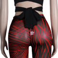 Women 2 Pieces Set Low-Neck Solid Lace Up Corset Top+Stripe Swirl Print Pants Elastic Skinny Sporty Street Outfits