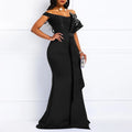 Winter Women Slash Neck Short Sleeve Pearl Dress Sexy Office Lady Africa Evening Night Club Party Long Maxi Dresses GL05143