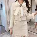 2026 Winter New Women Tweed Fringed 2 Two-Piece Set Sexy Long Sleeve Button Jacket + Short Skirt Set Vestidos Party Suit