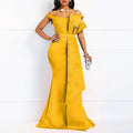 Winter Women Slash Neck Short Sleeve Pearl Dress Sexy Office Lady Africa Evening Night Club Party Long Maxi Dresses GL05143