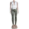 Women 2 Pieces Set Low-Neck Solid Lace Up Corset Top+Stripe Swirl Print Pants Elastic Skinny Sporty Street Outfits