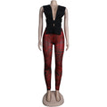 Women 2 Pieces Set Low-Neck Solid Lace Up Corset Top+Stripe Swirl Print Pants Elastic Skinny Sporty Street Outfits