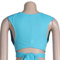 Women 2 Pieces Set Low-Neck Solid Lace Up Corset Top+Stripe Swirl Print Pants Elastic Skinny Sporty Street Outfits