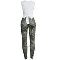 Women 2 Pieces Set Low-Neck Solid Lace Up Corset Top+Stripe Swirl Print Pants Elastic Skinny Sporty Street Outfits