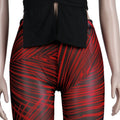 Women 2 Pieces Set Low-Neck Solid Lace Up Corset Top+Stripe Swirl Print Pants Elastic Skinny Sporty Street Outfits