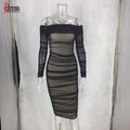Sexy Black Mesh Summer Dress Women Slash Neck Folds Bodycon Dress Woman Party Night Vintage Elegant Dress Ladies Vestidos
