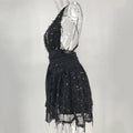 Sexy Backless Vintage Mesh Sequin Mini Summer Dress Women Club Beach Bodycon Party Dress Elegant Evening Prom Dresses Vestidos