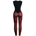 Women 2 Pieces Set Low-Neck Solid Lace Up Corset Top+Stripe Swirl Print Pants Elastic Skinny Sporty Street Outfits