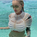 Fashion Pearl Shawl Tops Women 2026 O-neck Handmade Beading Shawl Top Ladies Party Female Elegant Shawl Tops