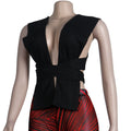 Women 2 Pieces Set Low-Neck Solid Lace Up Corset Top+Stripe Swirl Print Pants Elastic Skinny Sporty Street Outfits