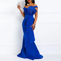 Winter Women Slash Neck Short Sleeve Pearl Dress Sexy Office Lady Africa Evening Night Club Party Long Maxi Dresses GL05143
