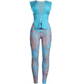 Women 2 Pieces Set Low-Neck Solid Lace Up Corset Top+Stripe Swirl Print Pants Elastic Skinny Sporty Street Outfits