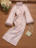 Pink Dress Cheongsam Winter Clothing for Women 2026 New Year's Clothing with Thick Velvet and Long Sleeves for Autumn