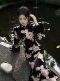 Champagne Slim-fitting Velvet Dress for Women Qipao Winter Cheongsam Temperament Light Luxury Hip-wrapped Skirt