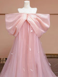 Super Fairy Morning Robe Women's Dress Pink Bow Bridal Engagement Dress Toasting  One-word Shoulder Birthday Party Dress