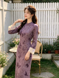 2026 Autumn Dress High End Improved Edition Retro Purple Waist slimming Cheongsam Skirt