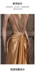 Golden Evening Dress 2026 New High-end Banquet Host Dress Beautiful Bride Engagement Wedding Toast
