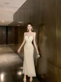 French Dress Temperament Socialite Muse Diamond Jewelry Cover Meat Skinny Suspender Dress Neck Design Lace Dress