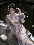 Dress 2026 Autumn and Winter Velvet National Style Improved Cheongsam Qipao Ink Painting Cold Long-sleeved Dress