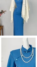 Elegant Blue Dress Cheongsam Autumn High-end Temperament Improved Embroidery Dress Women's Clothing