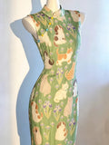 Cute Printed Cat Flower Dress Cheongsam Appears White and Youthful Playful and Sleeveless Slim Fit Dress Women's Clothing