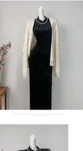 Black Velvet Dress Cheongsam Young Style High-end Atmospheric Slim Fit with Elasticity