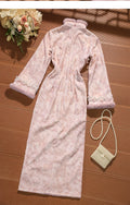 Pink Dress Cheongsam Winter Clothing for Women 2026 New Year's Clothing with Thick Velvet and Long Sleeves for Autumn