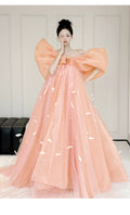 Super Fairy Morning Robe Women's Dress Pink Bow Bridal Engagement Dress Toasting  One-word Shoulder Birthday Party Dress