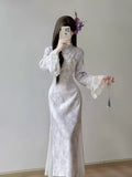 Autumn Dress Cheongsam 2026 New Long Sleeved Purple Young Style Fish Tail Daily Dress for Women