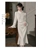 Beautiful Dress, New Chinese Style Velvet Cheongsam Improved for Young Girls Autumn and Winter New Style High-end Jacquard Temperament Dress